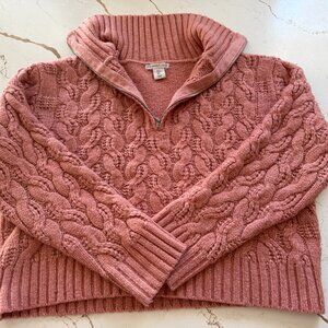 Sincerely Jules Salmon Quarter Zip Funnel Collar Sweater